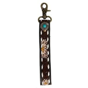 Myra Bag Eagle Range Sunflower Keychain FOB Turquoise Tooled Leather S-7548